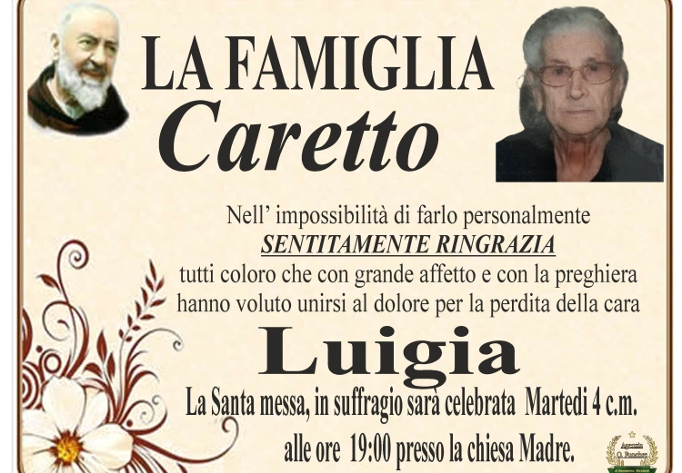 Ringraziamento Luigia Macchia